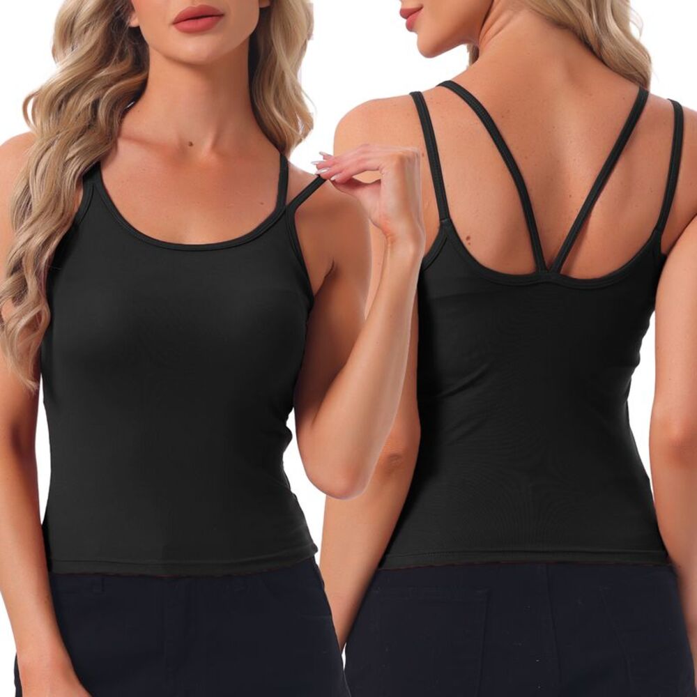 Women's U Back Built-in Bra Camisole Sleepwear Lounge Tops Black